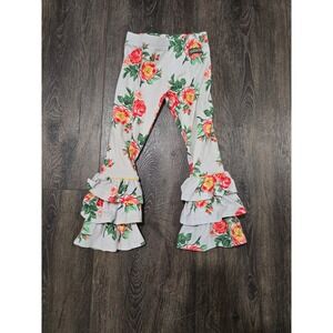 Matilda Jane Girls Floral Ruffle Leggings Grey Red Orange Size 4